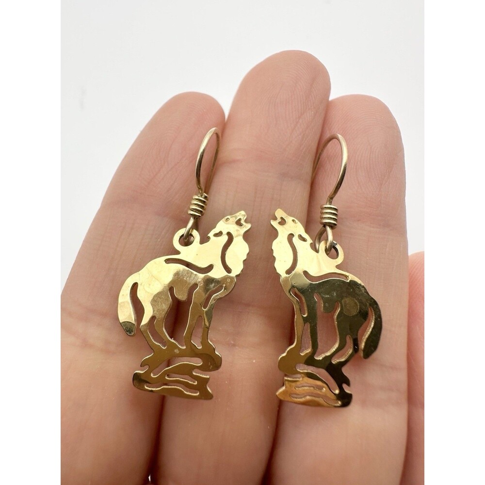 Wild Bryde Gold Toned Howling Wolf Earrings Vintage